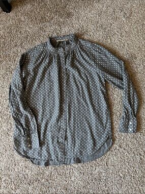 LOFT Gray Polka Dot Long Sleeve Blouse